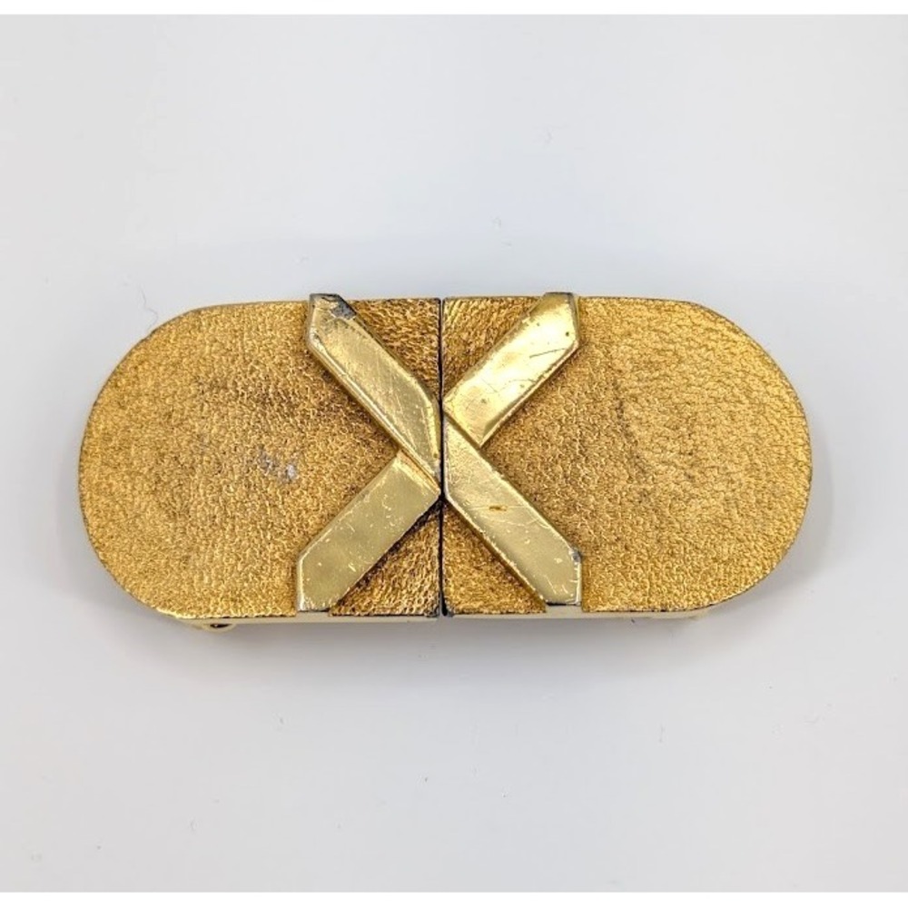 VTG Accessocraft NYC Gold Tone Belt Buckle Interlocking X Two Piece‎ 80s Glam
